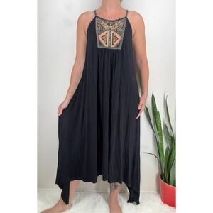 Vintage Boho Chic Beaded Maxi Dress L Indie Vacation Resort Comfy Relaxed Travel